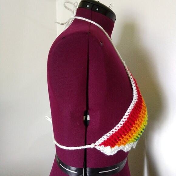 Small Rainbow Halter Crop Top crochet premade handmade ready-to-ship - Picture 2 of 8